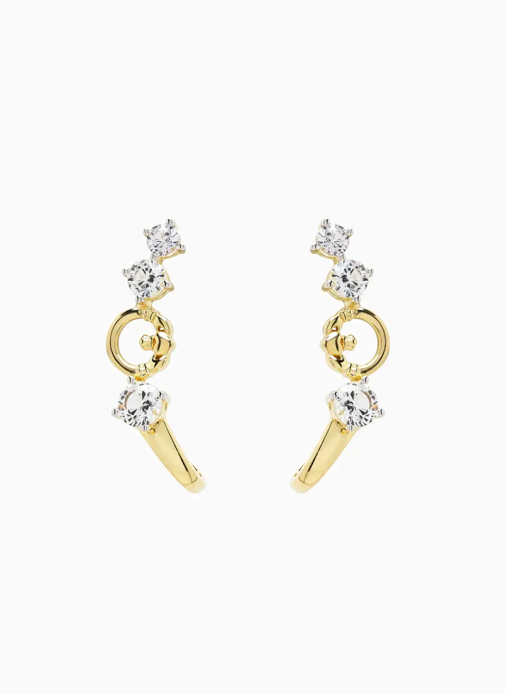 14K Vermeil  Claddagh Curve Earrings with White Sapphire Stud Earrings